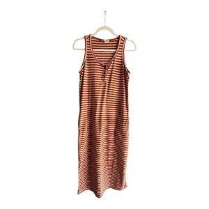 Toad&Co Striped Tank Midi Dress S Rust Cream Henley Casual Minimalist hippie
